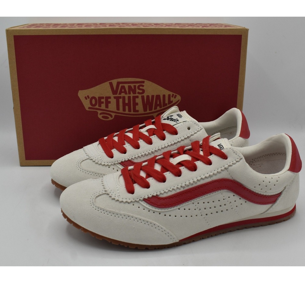 Vans Women Size 7 Super Lowpro Suede Marshmallow Red Lace Up Y2K Sneakers Shoes